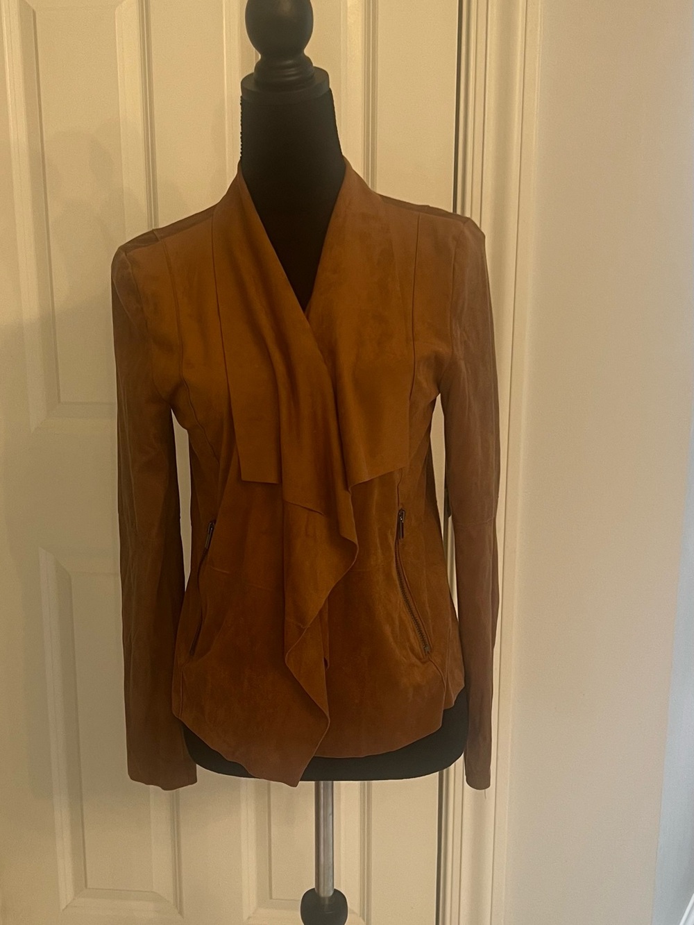bagatelle Cognac Brown Draped Faux Leather Jacket